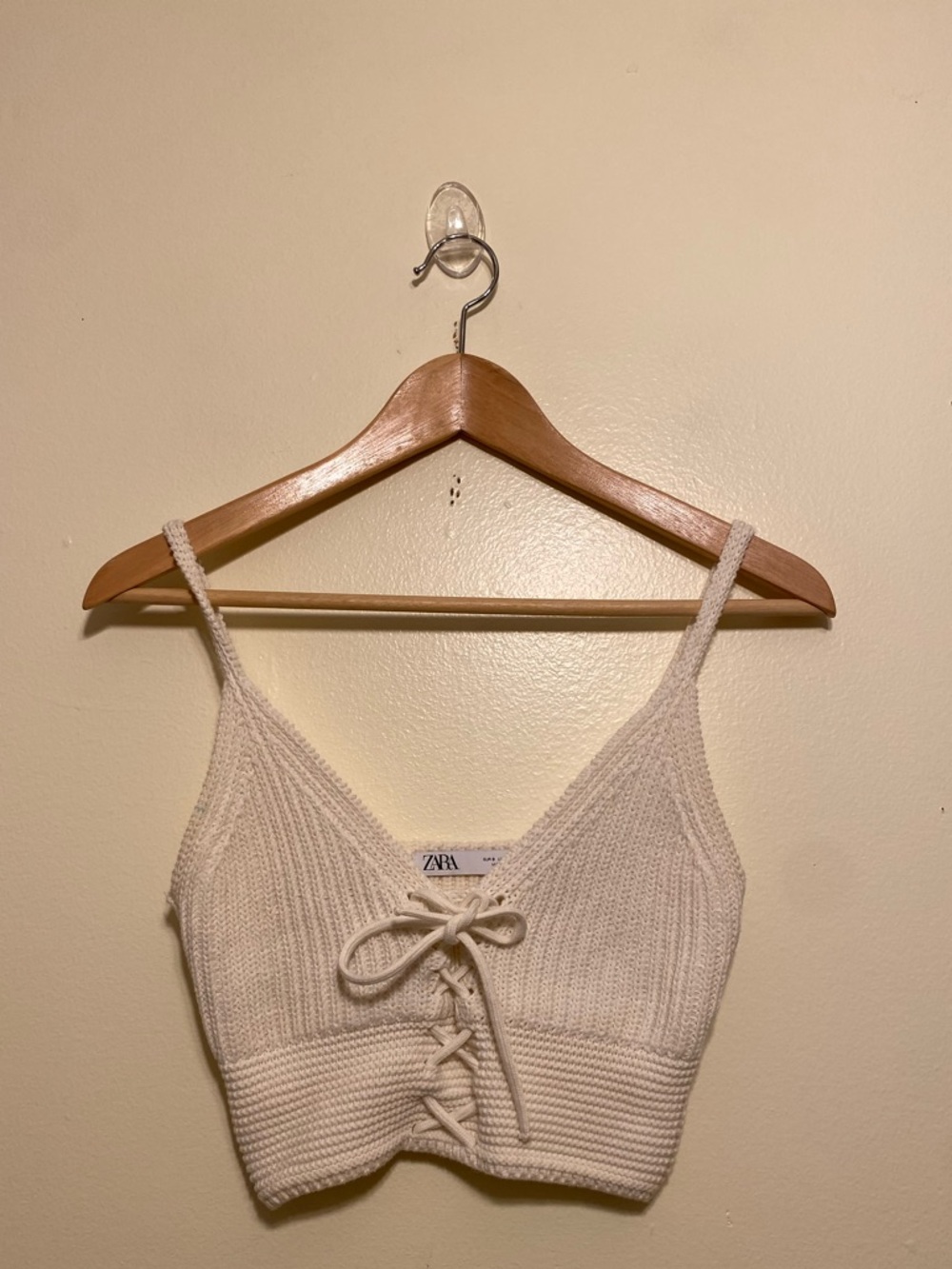 Zara Cream Lace-Up Knit Crop Top. Size S. Style 3991/001/712